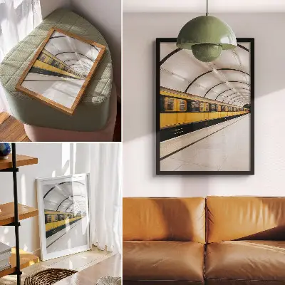 Nástěnný plakát s motivem moderního metra s hladkými dynamickými linkami