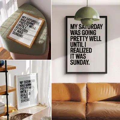 Dekorativní plakát s vysoce kontrastní typografií a humorným sdělením