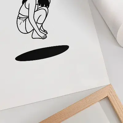 Dekorativní plakát krčící se postava na bílém podkladu