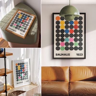 Plakát na zeď Geometrické černé kruhy, zářivé barvy, inspirace Bauhausu