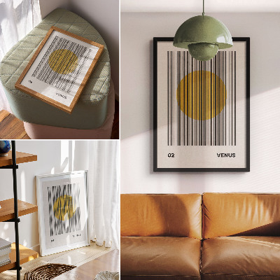 Nástěnný plakát Kontrastní čáry žlutý kruh op art