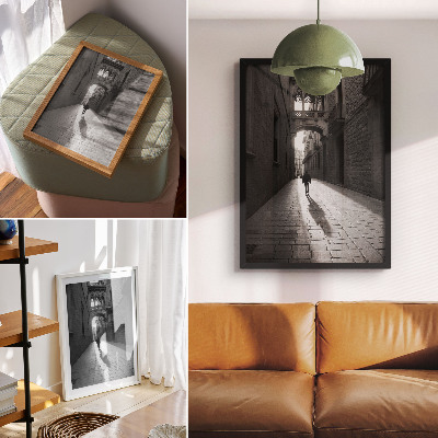 Nástěnný plakát Černobílá fotografie ulice s architekturou