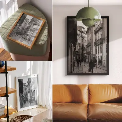 Plakát na zeď pouliční černobílá architektura s lidmi