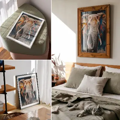 Dekorativní plakát barevná silueta slona se surrealistickými a moderními prvky