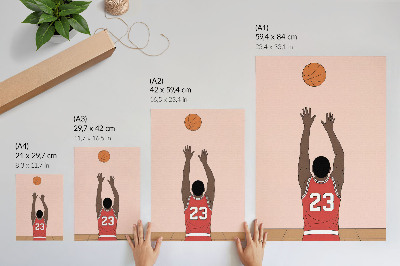 Nástěnný plakát Pastelově růžový basketbalista s míčem za letu