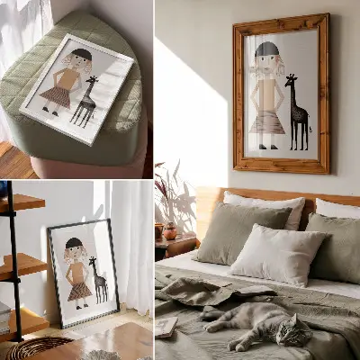 Plakát na zeď geometrický obrazec s žirafou v minimalistickém stylu