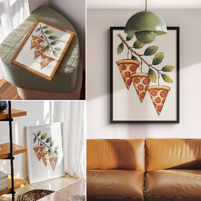 Dekorativní plakát Plátky pizzy na větvi stromu ve veselých barvách