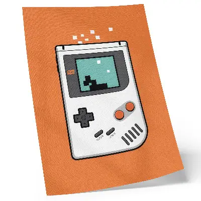 Nástěnný plakát retro konzole s pixelovými obrazovkami na oranžovém pozadí