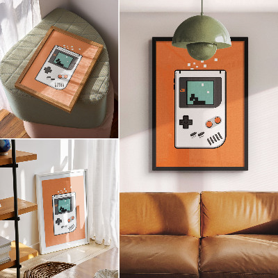 Nástěnný plakát Retro konzole pixel obrazovky oranžové pozadí
