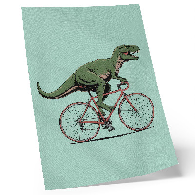 Dekorativní plakát Zelený dinosaurus na kole na tyrkysovém pozadí
