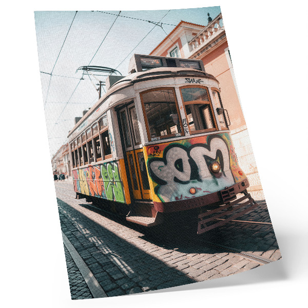 Plakát na zeď Tramvajové graffiti městské ulice architektura
