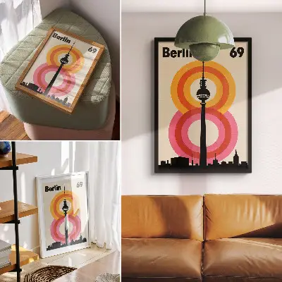 Plakát retro atmosféra věže s barevnými kroužky