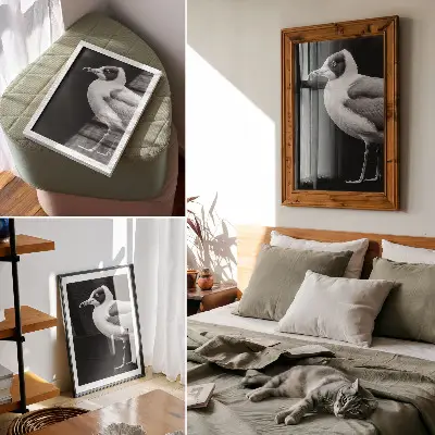 Plakátový obraz minimalistický kontrastní motiv ptáka v černobílém stylu