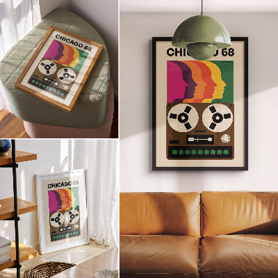 Nástěnný plakát Barevné siluety retro magnetofonu