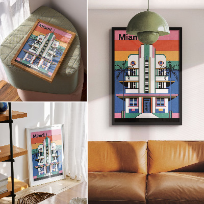 Plakát na zeď Art deco tropické barvy palmy energie Miami