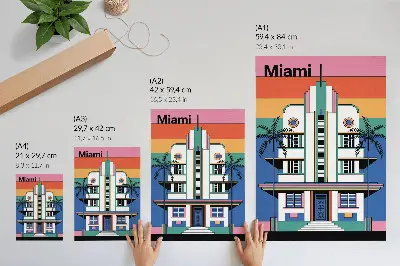 Plakát na zeď tropické palmy v barvách art deco ve stylu Miami