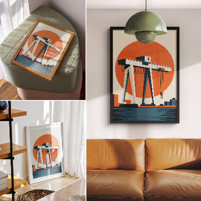 Plakátový obraz Retro jeřáb oranžový průmyslový kruh
