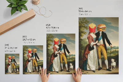 Plakát Surrealistická scéna humor hlavy hranolky hamburger