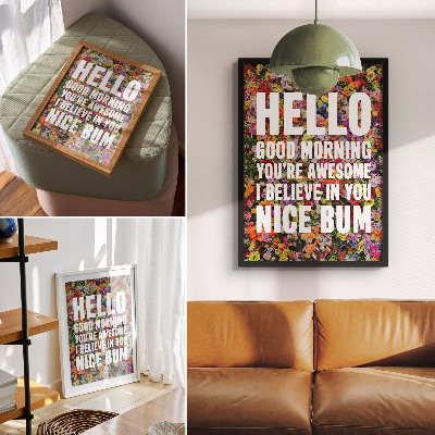 Dekorativní plakát Barevné květiny s bílým textem moderní typografie