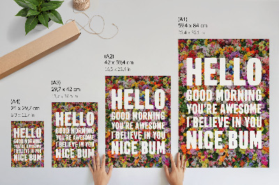 Dekorativní plakát Barevné květiny s bílým textem moderní typografie