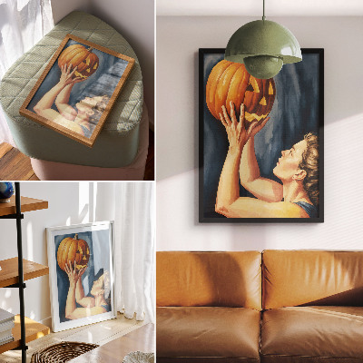 Nástěnný plakát Oranžová dýně tmavě modré pozadí surrealismus