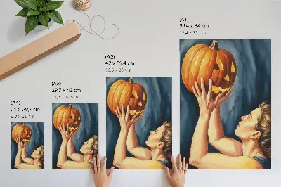 Nástěnný plakát oranžová dýně na tmavě modrém surrealistickém pozadí