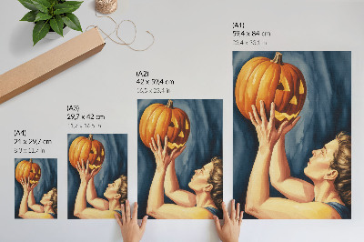 Nástěnný plakát Oranžová dýně tmavě modré pozadí surrealismus