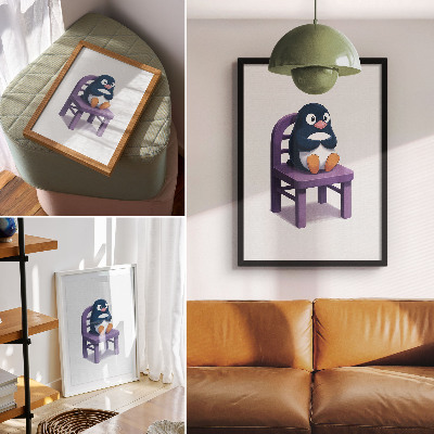 Plakát na zeď Fialový tučňák na židli Joy Minimalism