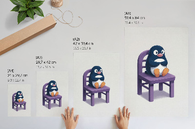 Plakát na zeď Fialový tučňák na židli Joy Minimalism