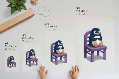 Plakát na zeď fialový tučňák na židli v minimalistickém stylu Joy
