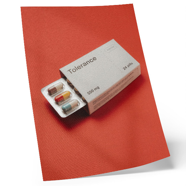 Dekorativní plakát Minimalistické balení kapslí s barevným pozadím.