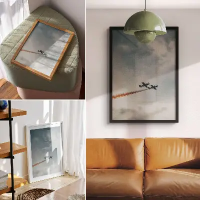 Plakát dvě letadla na obloze v minimalistickém stylu
