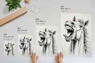 Dekorativní plakát Černobílá ilustrace koně plného energie