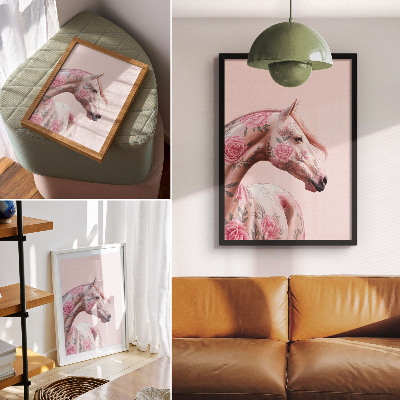 Nástěnný plakát Kůň s květinami romantická elegance modernita