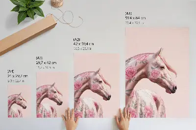 Nástěnný plakát kůň s květinami v romantickém a moderním stylu