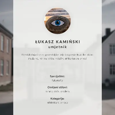 Plakát na zeď dřevěný stánek se světlými budovami v idylickém stylu