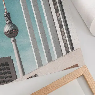 Plakátový obraz minimalistická věž s moderními budovami na pozadí modré oblohy