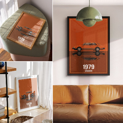 Dekorativní plakát Retro auto v oranžovém zrcadle ve vintage stylu