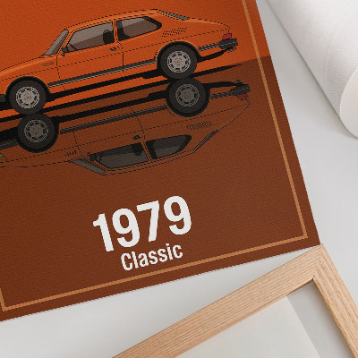 Dekorativní plakát Retro auto v oranžovém zrcadle ve vintage stylu