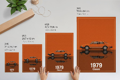 Dekorativní plakát Retro auto v oranžovém zrcadle ve vintage stylu