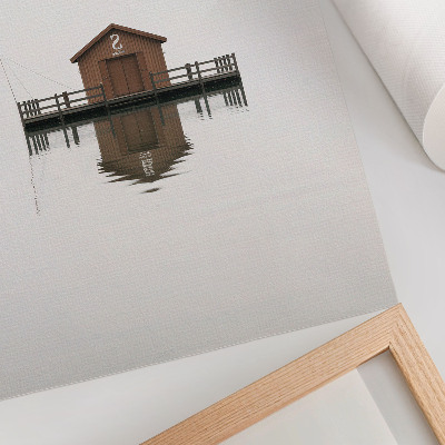 Plakátový obraz Dřevěná chata v minimalistickém stylu u vody