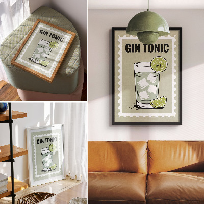 Plakátový obraz Nápis Gin Tonic zelené a bílé prvky