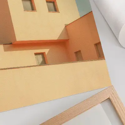 Plakátový obraz geometrická architektura s béžovou fasádou