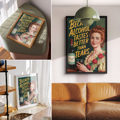 Plakát Retro elegance žena s vínem a nápisem