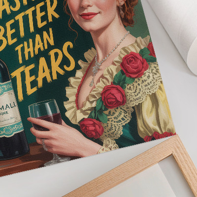 Plakát Retro elegance žena s vínem a nápisem