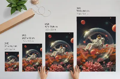 Plakát na zeď astronaut v barevném vesmíru s rostlinami
