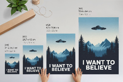 Dekorativní plakát UFO les hory tajemný moderní styl