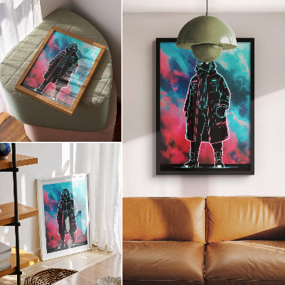 Plakát Futuristická postava proti obloze v výrazných barvách