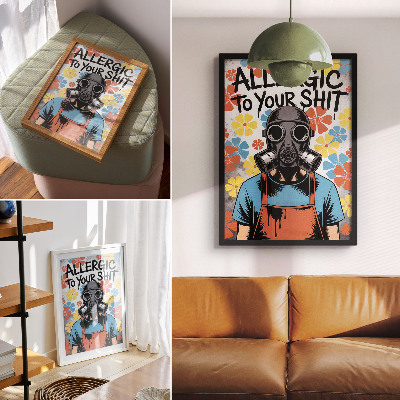 Dekorativní plakát Komiksová postava ve stylu masky s barevnými květinami