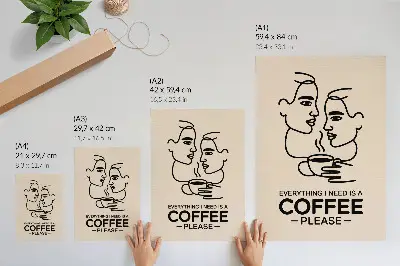 Nástěnný plakát minimalistické kontury obličeje se šálkem kávy